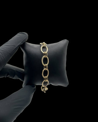 Bracelet forçat oval sablé & lisse 10mm 20cm Bijoux or 18K - TRANSAC'OR