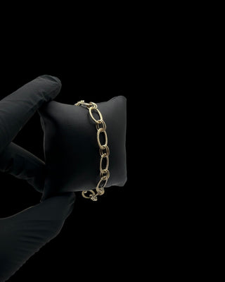 Bracelet forçat oval sablé & lisse 10mm 20cm Bijoux or 18K - TRANSAC'OR