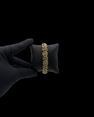 Bracelet maille macaron 3 ors 12mm 19cm Bijoux or 18K - TRANSAC'OR