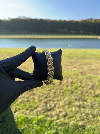 Bracelet maille macaron sablé et lisse 15mm 21cm Bijoux or 18K - TRANSAC'OR