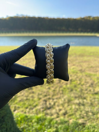 Bracelet maille macaron sablé et lisse 15mm 21cm Bijoux or 18K - TRANSAC'OR