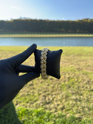 Bracelet maille macaron sablé et lisse 15mm 21cm Bijoux or 18K - TRANSAC'OR