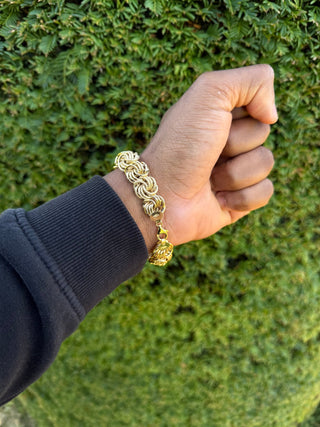 Bracelet maille macaron sablé et lisse 15mm 21cm Bijoux or 18K - TRANSAC'OR