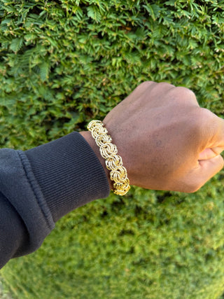 Bracelet maille macaron sablé et lisse 15mm 21cm Bijoux or 18K - TRANSAC'OR