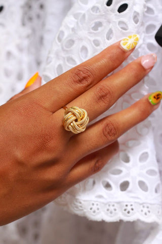 Bague gros nœuds sablé 18mm Bijoux or 18K - TRANSAC'OR