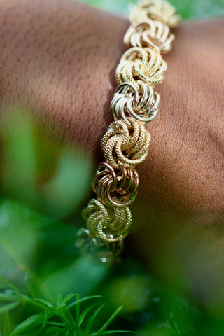 Bracelet maille macaron 3 ors 12mm 19cm Bijoux or 18K - TRANSAC'OR