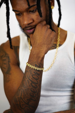 Bracelet maille macaron 8MM 19CM Bijoux or 18K - TRANSAC'OR