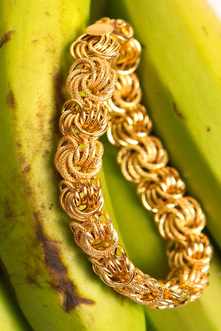 Bracelet maille macaron sablé et lisse 15mm 21cm Bijoux or 18K - TRANSAC'OR