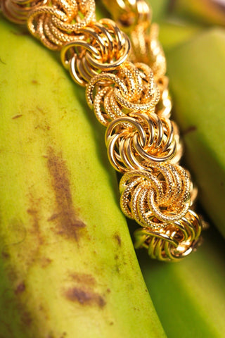 Bracelet maille macaron sablé et lisse 15mm 21cm Bijoux or 18K - TRANSAC'OR